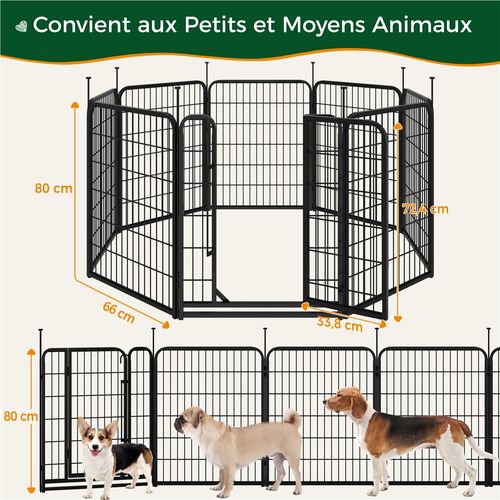 Parc Pour Chien En 8 Panneaux Enclos Pour Chien En Métal Avec Porte Verrouillable, Noir