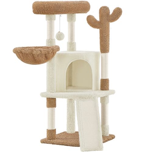 Arbre à Chat Design Cactus En Peluche Avec Poteaux En Sisal Et Plateformes, Beige Et Marron
