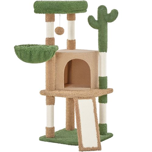 Arbre à Chat Design Cactus En Peluche Avec Poteaux En Sisal 106,5 Cm De Haut Marron Et Vert