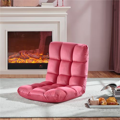 Chaise De Sol Pliable Réglable En 14 Positions Chaise Sans Pieds Bien Rembourré, Rose