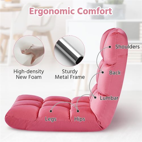 Chaise De Sol Pliable Réglable En 14 Positions Chaise Sans Pieds Bien Rembourré, Rose