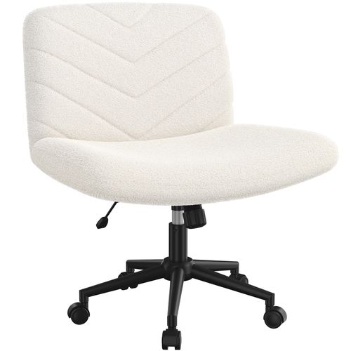Chaise De Bureau En Tissu Bouclette Chaise Coiffeuse Pivotante Avec Pieds Croisés , Ivoire