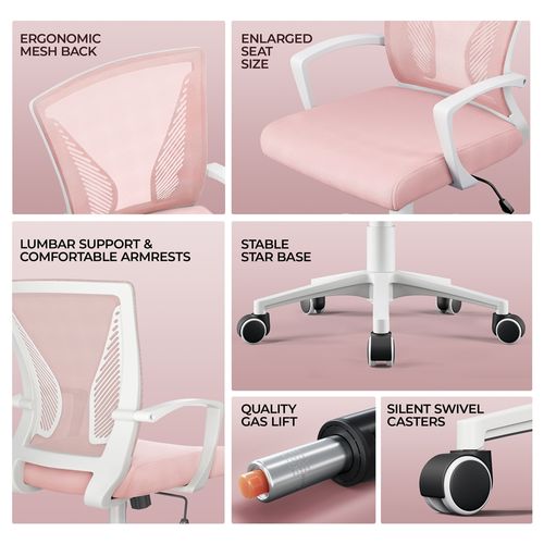 Chaise De Bureau En Maille Mesh à Roulettes 360° Avec Siège Réglable En Hauteur Rose