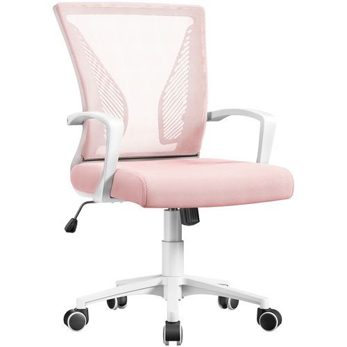 Chaise De Bureau En Maille Mesh à Roulettes 360° Avec Siège Réglable En Hauteur Rose