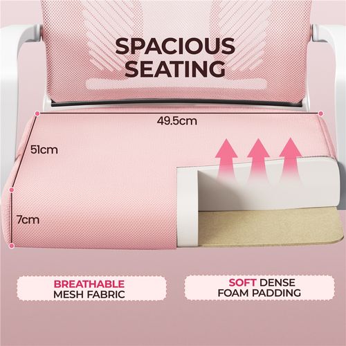 Chaise De Bureau En Maille Mesh à Roulettes 360° Avec Siège Réglable En Hauteur Rose