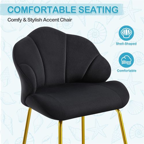 Chaise De Salon En Velours, Design Coquillage Avec Dossier Capitonné, Noir