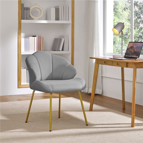 Chaise De Salon En Velours Avec Dossier Capitonné, Gris Clair