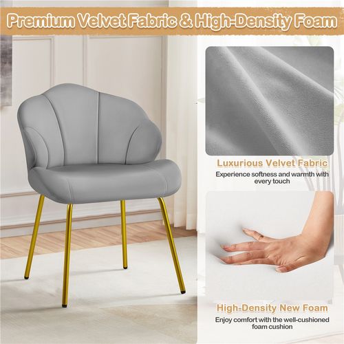 Chaise De Salon En Velours Avec Dossier Capitonné, Gris Clair