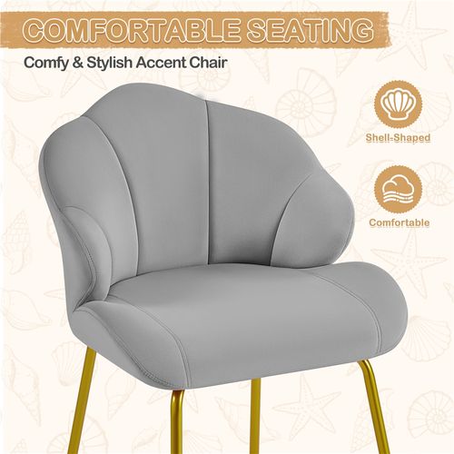 Chaise De Salon En Velours Avec Dossier Capitonné, Gris Clair