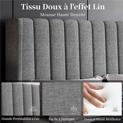 Lit Capitonné 160x200 Cm Avec Tête De Lit Et Sommier à Lattes, Gris Clair