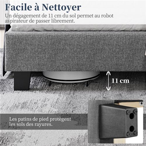 Lit Capitonné 160x200 Cm Avec Tête De Lit Et Sommier à Lattes, Gris Clair