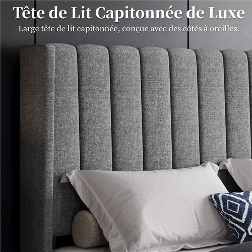Lit Capitonné 160x200 Cm Avec Tête De Lit Et Sommier à Lattes, Gris Clair
