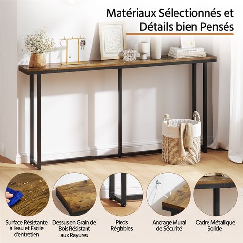 Table Console Longue Moderne Meuble D'entrée Allongée En Bois, Marron Rustique
