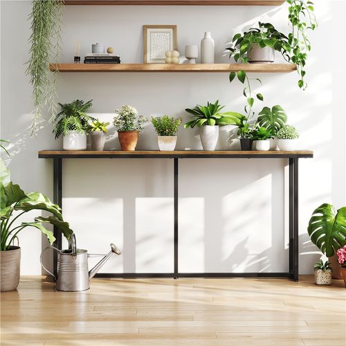 Table Console Longue Moderne Meuble D'entrée Allongée En Bois, Marron Rustique