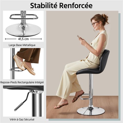 Tabourets / Chaise De Bar Design Capitonné Tabouret De Bar En Similicuir Réglables En Hauteur, Noir