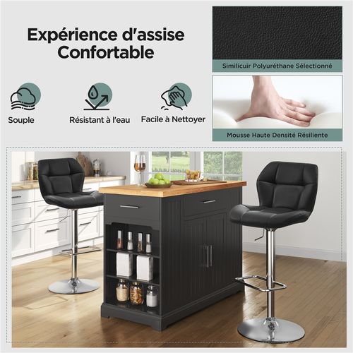 Tabourets / Chaise De Bar Design Capitonné Tabouret De Bar En Similicuir Réglables En Hauteur, Noir