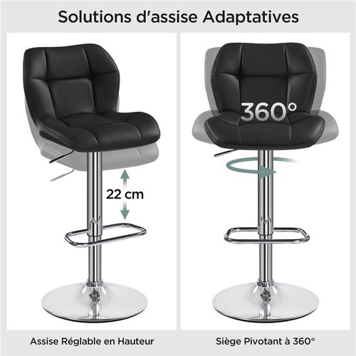 Tabourets / Chaise De Bar Design Capitonné Tabouret De Bar En Similicuir Réglables En Hauteur, Noir