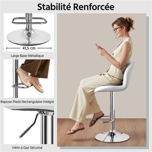 Tabourets Chaise De Bar Design Capitonné Tabouret De Bar En Similicuir Réglables En Hauteur, Blanc