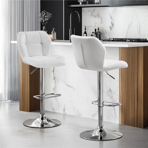 Tabourets Chaise De Bar Design Capitonné Tabouret De Bar En Similicuir Réglables En Hauteur, Blanc