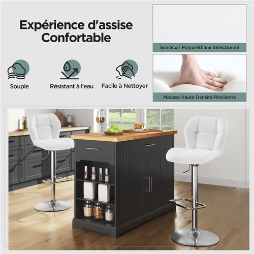 Tabourets Chaise De Bar Design Capitonné Tabouret De Bar En Similicuir Réglables En Hauteur, Blanc