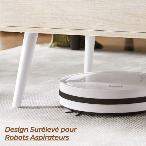 Table Basse à Plateau Relevable Rangement Avec Tiroir En Tissu, Couleur Bois Clair