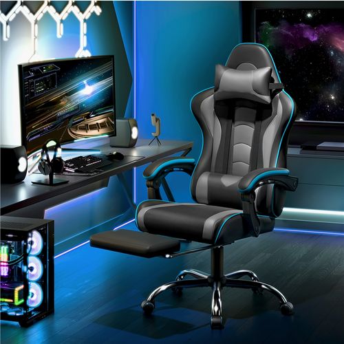 Chaise Gaming Pivotant Réglable En Hauteur Avec Repose-pieds Et Appui-tête, Noir/gris