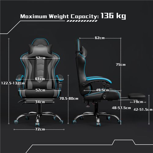 Chaise Gaming Pivotant Réglable En Hauteur Avec Repose-pieds Et Appui-tête, Noir/gris