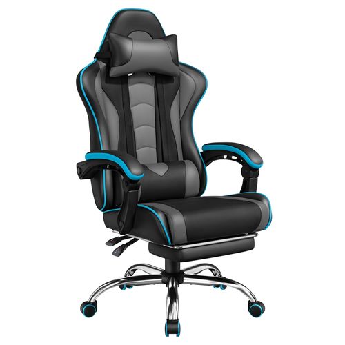 Chaise Gaming Pivotant Réglable En Hauteur Avec Repose-pieds Et Appui-tête, Noir/gris