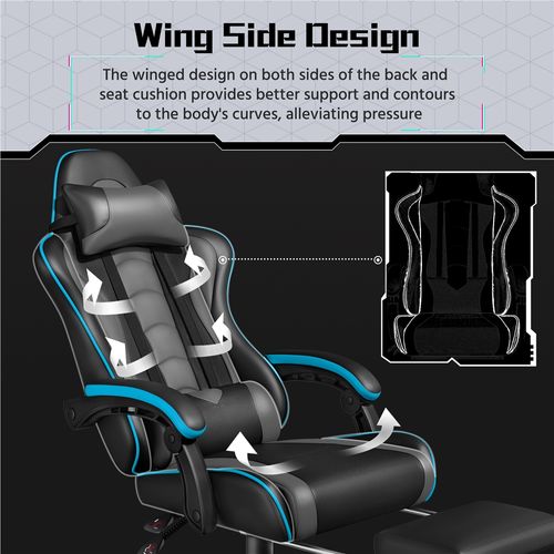 Chaise Gaming Pivotant Réglable En Hauteur Avec Repose-pieds Et Appui-tête, Noir/gris
