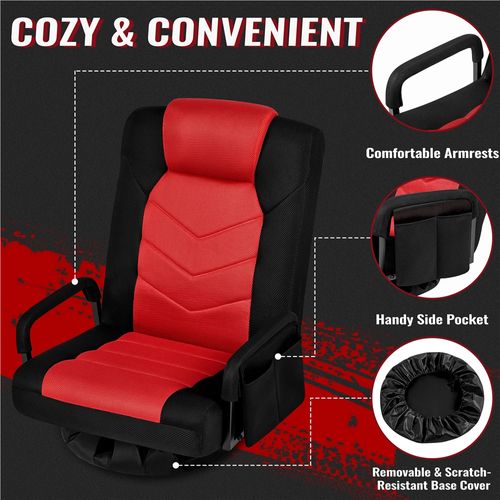 Fauteuil Gaming Au Sol Pivotant Avec Dossier Inclinable, Accoudoirs Et Appui-tête, Noir/rouge