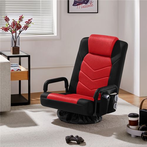 Fauteuil Gaming Au Sol Pivotant Avec Dossier Inclinable, Accoudoirs Et Appui-tête, Noir/rouge