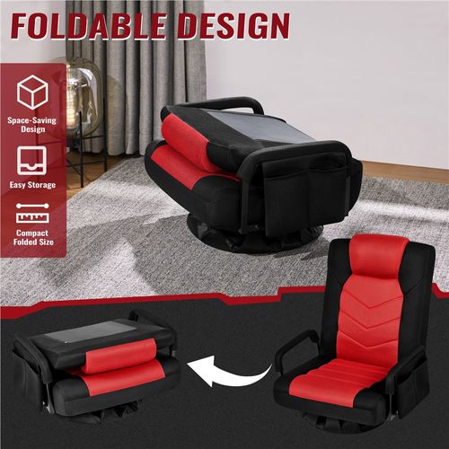 Fauteuil Gaming Au Sol Pivotant Avec Dossier Inclinable, Accoudoirs Et Appui-tête, Noir/rouge