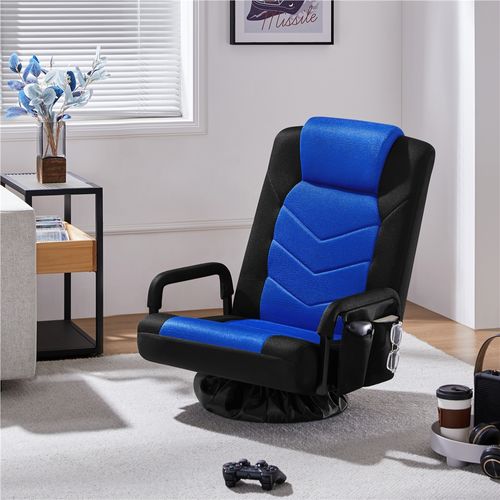 Fauteuil Gaming Au Sol Pivotant Avec Dossier Inclinable, Accoudoirs Et Appui-tête, Noir/bleu