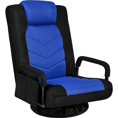 Fauteuil Gaming Au Sol Pivotant Avec Dossier Inclinable, Accoudoirs Et Appui-tête, Noir/bleu