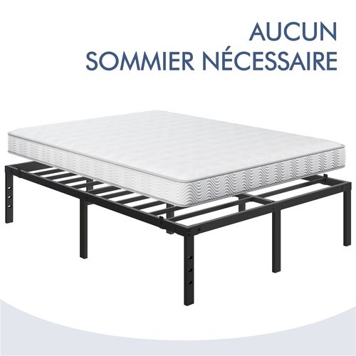 Cadre De Lit Métallique Avec Support à Lattes Résistant, Lit Double 160×200 Cm Noir