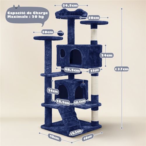 Grand Arbre à Chat Multiniveau Avec Poteaux En Sisal Cachettes Perchoirs Griffoir, Bleu Marine