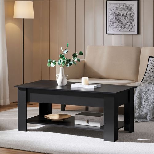 Table Basse à Plateau Relevable Avec Compartiment Caché Et Étagère De Rangement, Noir