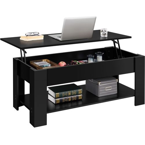 Table Basse à Plateau Relevable Avec Compartiment Caché Et Étagère De Rangement, Noir