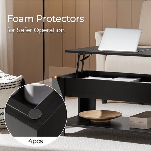 Table Basse à Plateau Relevable Avec Compartiment Caché Et Étagère De Rangement, Noir