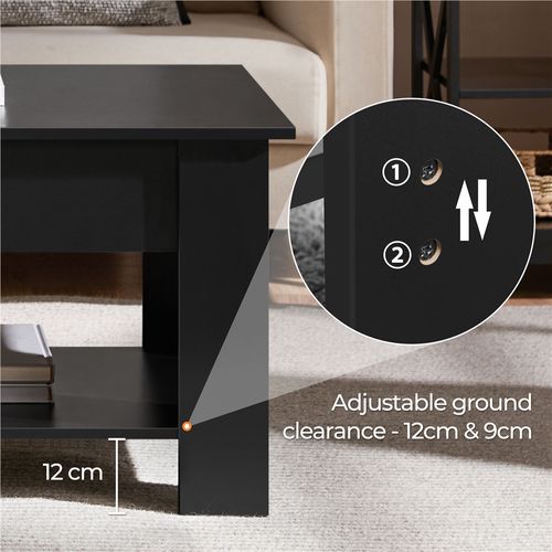 Table Basse à Plateau Relevable Avec Compartiment Caché Et Étagère De Rangement, Noir