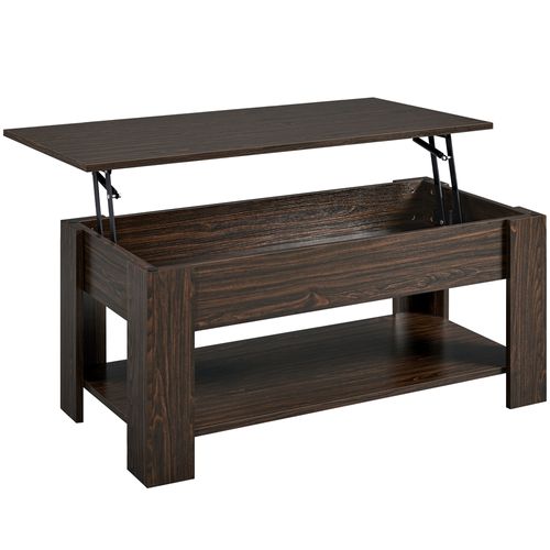 Table Basse à Plateau Relevable Avec Compartiment Caché Et Étagère De Rangement, Espresso