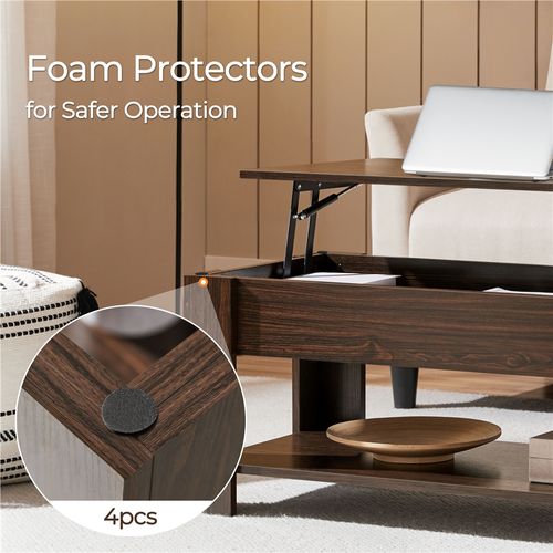 Table Basse à Plateau Relevable Avec Compartiment Caché Et Étagère De Rangement, Espresso