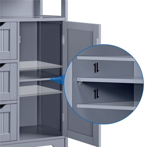 Armoire De Salle De Bain à 3 Tiroirs Et 1 Porte Avec Compartiment Ouvert, Gris