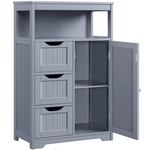 Armoire De Salle De Bain à 3 Tiroirs Et 1 Porte Avec Compartiment Ouvert, Gris