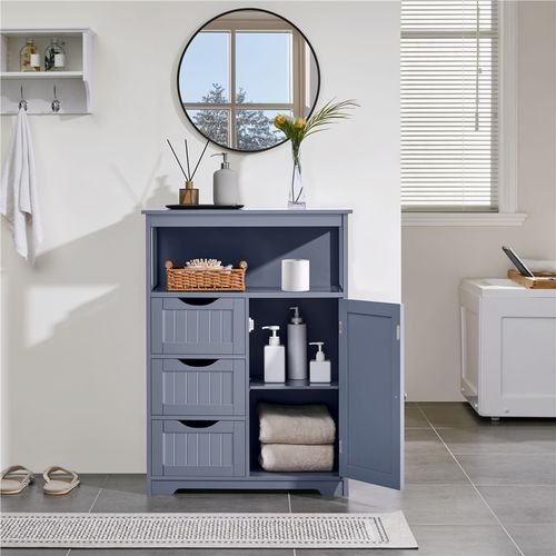 Armoire De Salle De Bain à 3 Tiroirs Et 1 Porte Avec Compartiment Ouvert, Gris