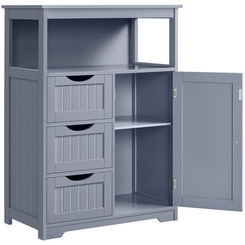 Armoire De Salle De Bain à 3 Tiroirs Et 1 Porte Avec Compartiment Ouvert, Gris