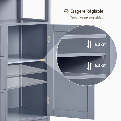 Armoire De Salle De Bain à 3 Tiroirs Et 1 Porte Avec Compartiment Ouvert, Gris