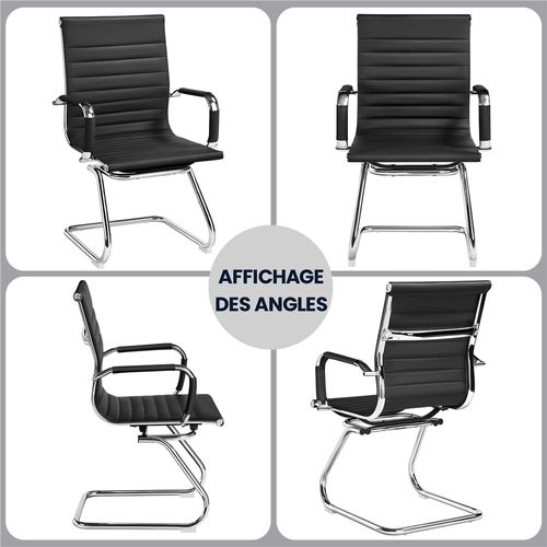 Lot De 4 Chaises Visiteur En Similicuir Avec Accoudoir Recouverts Base En Métal, Noir