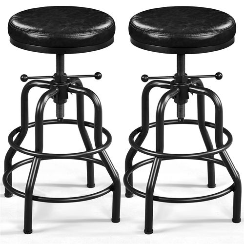 Lot De 2 Tabouret De Bar En Similicuir Réglable En Hauteur Avec Deux Repose-pieds, Noir
