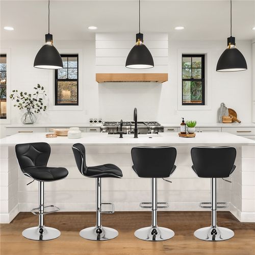 Lot De 4 Tabourets De Bar En Similicuir Et En Métal Chaises De Bar Réglables En Hauteur, Noir